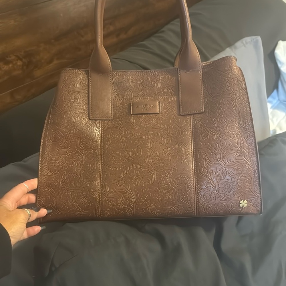 Embossed Brown Leather Handbag